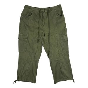 J Jill Womens Size 8 Capri Embossed Floral Drawstring Cropped Cargo Pant Green